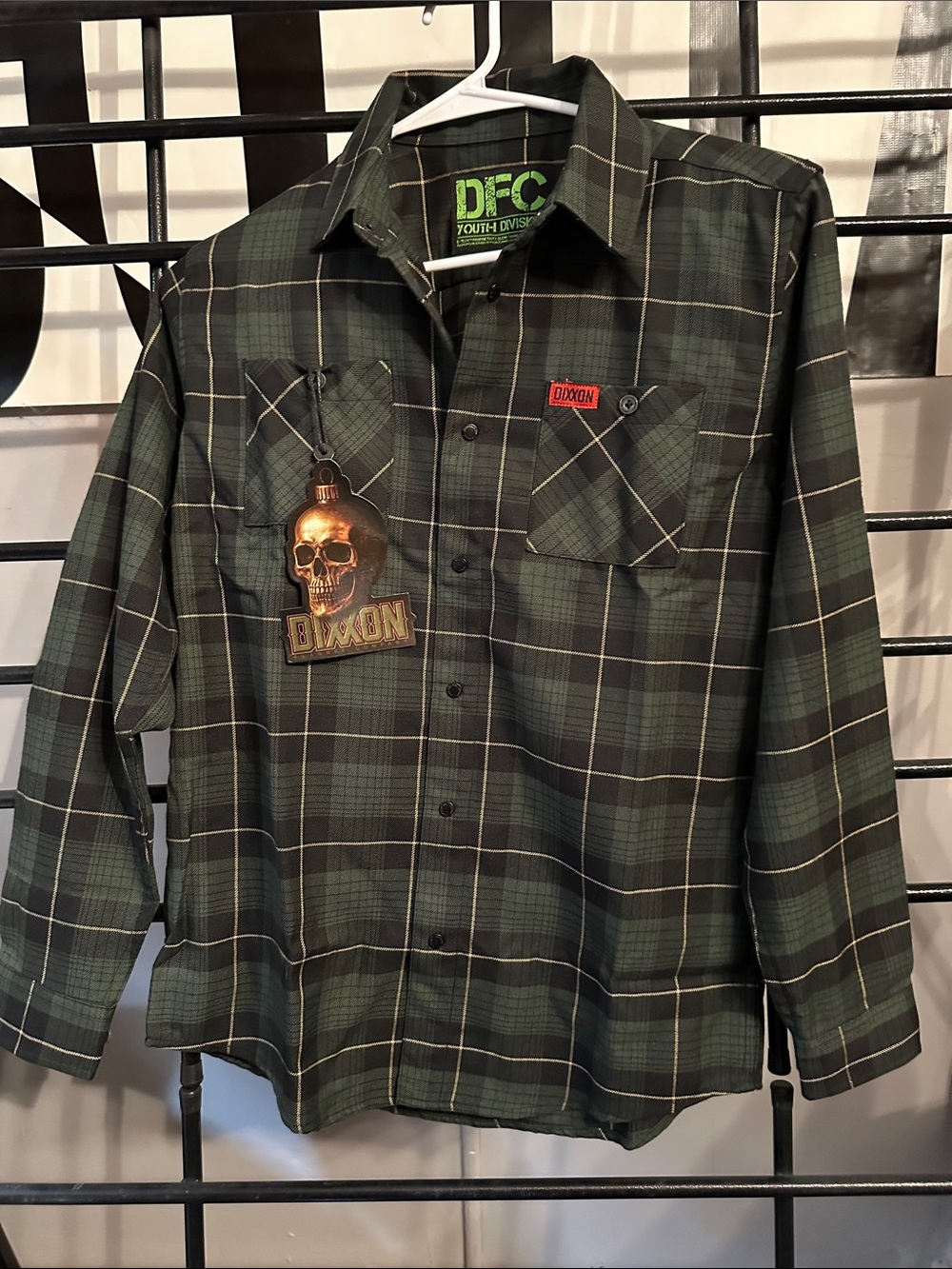 DIXXON Green and Black Plaid Long-Sleeve Button Down Shirt